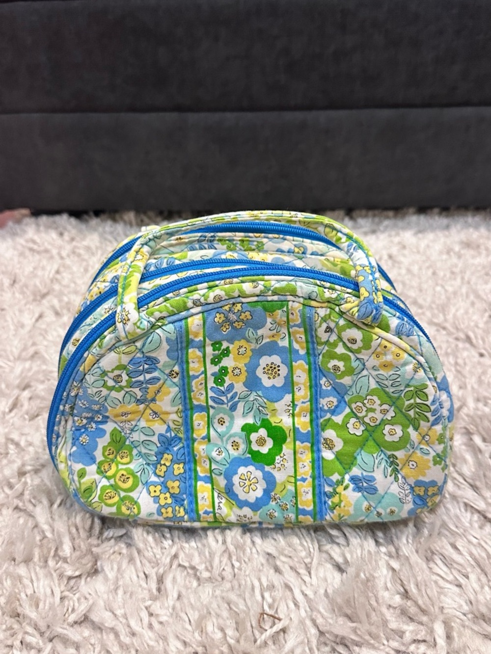 Vera Bradley Blue, Green & Yellow Quilted Floral Cosmetic Case
